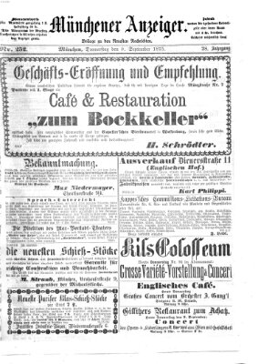 Münchener Anzeiger (Neueste Nachrichten aus dem Gebiete der Politik) Donnerstag 9. September 1875