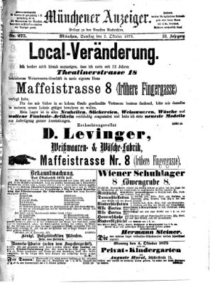 Münchener Anzeiger (Neueste Nachrichten aus dem Gebiete der Politik) Samstag 2. Oktober 1875