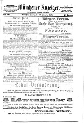 Münchener Anzeiger (Neueste Nachrichten aus dem Gebiete der Politik) Samstag 13. November 1875