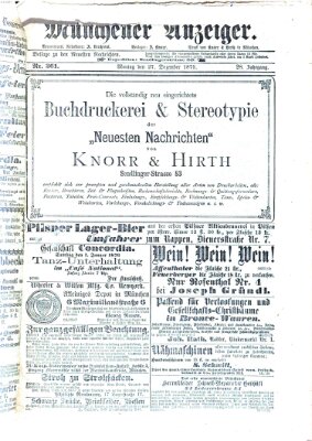 Münchener Anzeiger (Münchner neueste Nachrichten) Montag 27. Dezember 1875
