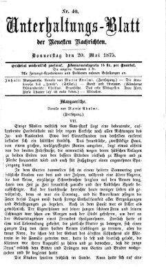 Neueste Nachrichten aus dem Gebiete der Politik Donnerstag 20. Mai 1875