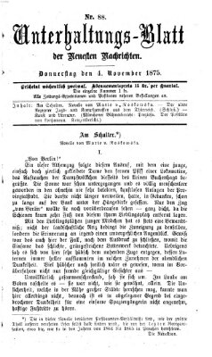 Neueste Nachrichten aus dem Gebiete der Politik Donnerstag 4. November 1875