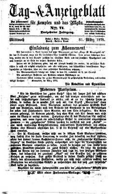 Tag- und Anzeigeblatt für Kempten und das Allgäu Mittwoch 31. März 1875