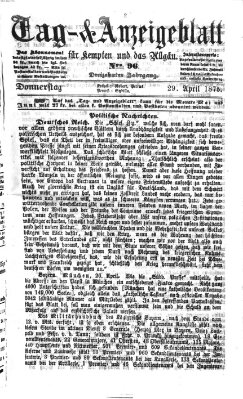 Tag- und Anzeigeblatt für Kempten und das Allgäu Donnerstag 29. April 1875