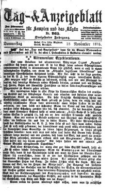 Tag- und Anzeigeblatt für Kempten und das Allgäu Donnerstag 18. November 1875