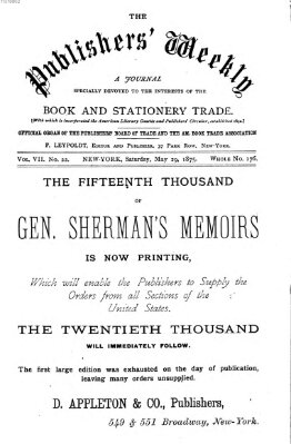 Publishers' weekly Samstag 29. Mai 1875