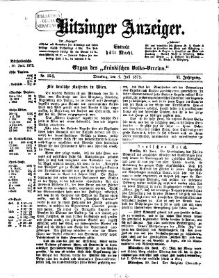 Kitzinger Anzeiger Dienstag 1. Juli 1873