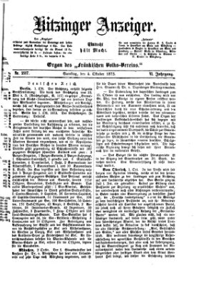 Kitzinger Anzeiger Samstag 4. Oktober 1873