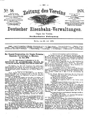 Zeitung des Vereins Deutscher Eisenbahnverwaltungen (Eisenbahn-Zeitung) Freitag 28. Juli 1876