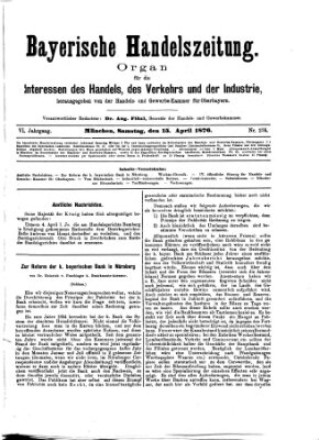 Bayerische Handelszeitung Samstag 15. April 1876