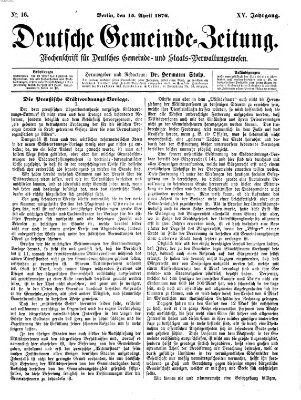 Deutsche Gemeinde-Zeitung Samstag 15. April 1876