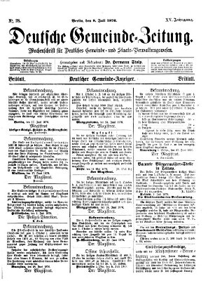Deutsche Gemeinde-Zeitung Samstag 8. Juli 1876