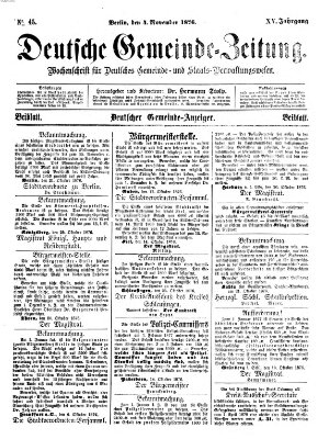 Deutsche Gemeinde-Zeitung Samstag 4. November 1876
