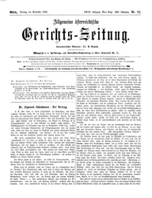 Allgemeine österreichische Gerichts-Zeitung Dienstag 14. November 1876