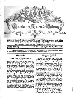 Münchener Gemeinde-Zeitung Donnerstag 20. April 1876