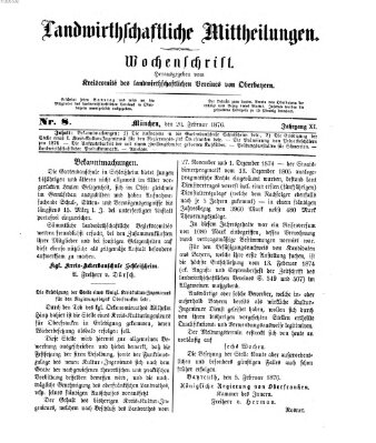 Landwirthschaftliche Mittheilungen Sonntag 20. Februar 1876