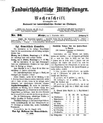 Landwirthschaftliche Mittheilungen Sonntag 3. September 1876
