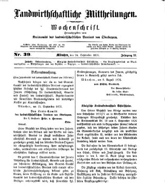 Landwirthschaftliche Mittheilungen Sonntag 24. September 1876