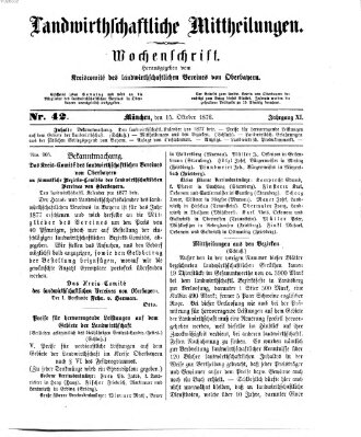 Landwirthschaftliche Mittheilungen Sonntag 15. Oktober 1876