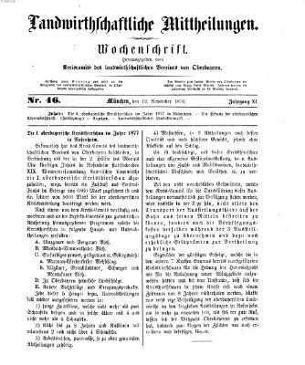 Landwirthschaftliche Mittheilungen Sonntag 12. November 1876