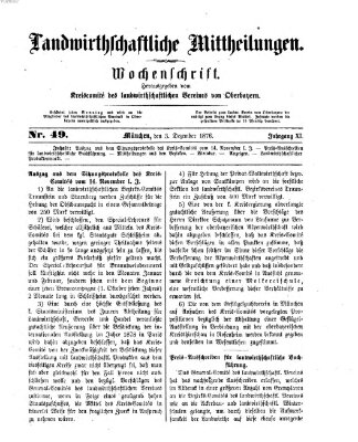 Landwirthschaftliche Mittheilungen Sonntag 3. Dezember 1876