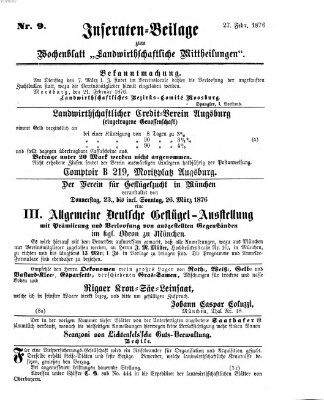 Landwirthschaftliche Mittheilungen Sonntag 27. Februar 1876