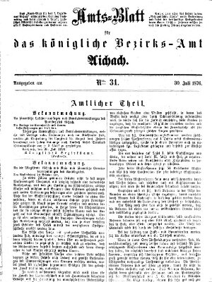 Amtsblatt für das Bezirksamt und Amtsgericht Aichach Sonntag 30. Juli 1876