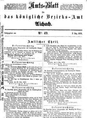 Amtsblatt für das Bezirksamt und Amtsgericht Aichach Sonntag 3. Dezember 1876