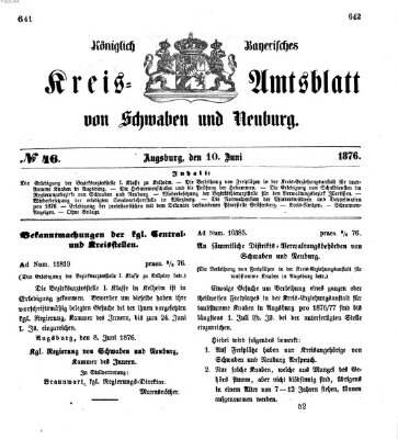 Königlich Bayerisches Kreis-Amtsblatt von Schwaben und Neuburg Samstag 10. Juni 1876