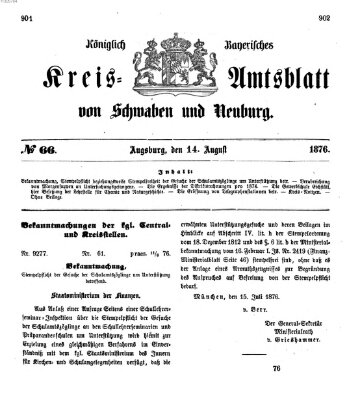 Königlich Bayerisches Kreis-Amtsblatt von Schwaben und Neuburg Montag 14. August 1876