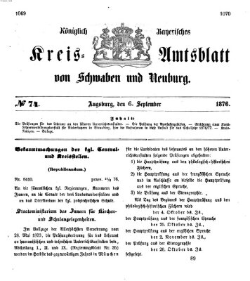 Königlich Bayerisches Kreis-Amtsblatt von Schwaben und Neuburg Mittwoch 6. September 1876
