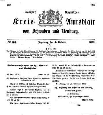 Königlich Bayerisches Kreis-Amtsblatt von Schwaben und Neuburg Mittwoch 4. Oktober 1876