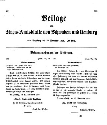 Königlich Bayerisches Kreis-Amtsblatt von Schwaben und Neuburg Samstag 25. November 1876