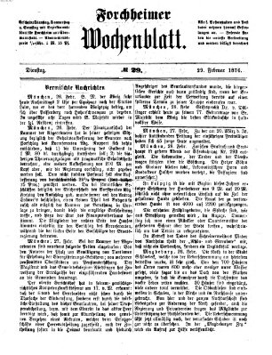 Amtsblatt für die Königlichen Bezirksämter Forchheim und Ebermannstadt sowie für die Königliche Stadt Forchheim Dienstag 29. Februar 1876