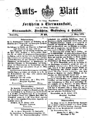 Amtsblatt für die Königlichen Bezirksämter Forchheim und Ebermannstadt sowie für die Königliche Stadt Forchheim Donnerstag 2. März 1876