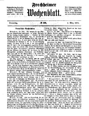Amtsblatt für die Königlichen Bezirksämter Forchheim und Ebermannstadt sowie für die Königliche Stadt Forchheim Donnerstag 2. März 1876