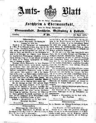 Amtsblatt für die Königlichen Bezirksämter Forchheim und Ebermannstadt sowie für die Königliche Stadt Forchheim Dienstag 25. April 1876