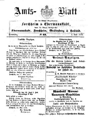 Amtsblatt für die Königlichen Bezirksämter Forchheim und Ebermannstadt sowie für die Königliche Stadt Forchheim Donnerstag 1. Juni 1876