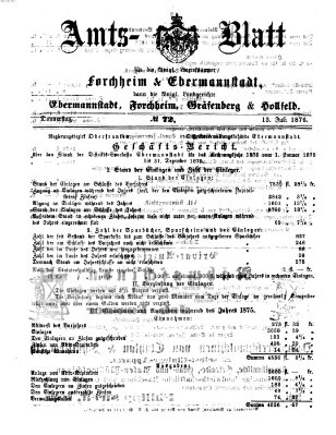 Amtsblatt für die Königlichen Bezirksämter Forchheim und Ebermannstadt sowie für die Königliche Stadt Forchheim Donnerstag 13. Juli 1876