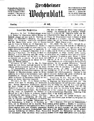 Amtsblatt für die Königlichen Bezirksämter Forchheim und Ebermannstadt sowie für die Königliche Stadt Forchheim Samstag 22. Juli 1876