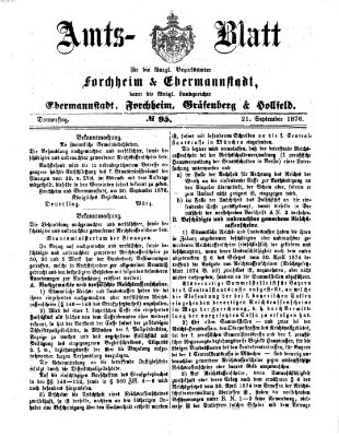 Amtsblatt für die Königlichen Bezirksämter Forchheim und Ebermannstadt sowie für die Königliche Stadt Forchheim Donnerstag 21. September 1876