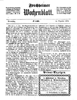 Amtsblatt für die Königlichen Bezirksämter Forchheim und Ebermannstadt sowie für die Königliche Stadt Forchheim Donnerstag 14. Dezember 1876