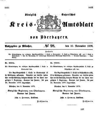Königlich-bayerisches Kreis-Amtsblatt von Oberbayern (Münchner Intelligenzblatt) Freitag 10. November 1876