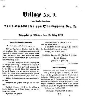 Königlich-bayerisches Kreis-Amtsblatt von Oberbayern (Münchner Intelligenzblatt) Freitag 31. März 1876