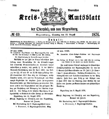 Königlich-bayerisches Kreis-Amtsblatt der Oberpfalz und von Regensburg (Königlich bayerisches Intelligenzblatt für die Oberpfalz und von Regensburg) Samstag 19. August 1876