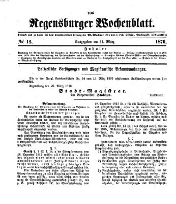 Regensburger Wochenblatt Dienstag 21. März 1876