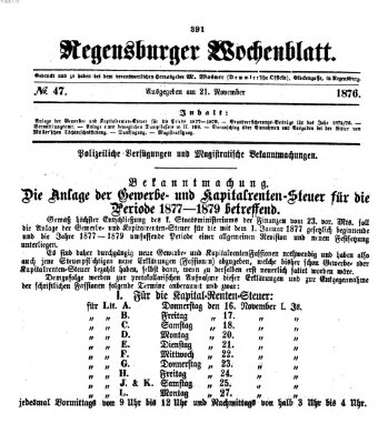 Regensburger Wochenblatt Dienstag 21. November 1876