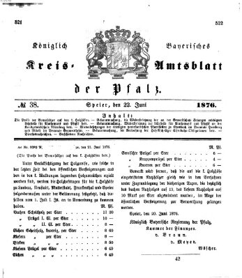 Königlich-bayerisches Kreis-Amtsblatt der Pfalz (Königlich bayerisches Amts- und Intelligenzblatt für die Pfalz) Donnerstag 22. Juni 1876