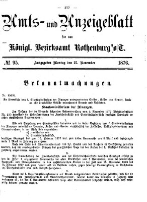 Amts- und Anzeigenblatt für das Königliche Bezirksamt Rothenburg o.T. (Amts- und Anzeigenblatt für die Stadt und das Königl. Bezirksamt Rothenburg) Montag 27. November 1876