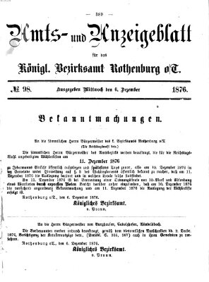Amts- und Anzeigenblatt für das Königliche Bezirksamt Rothenburg o.T. (Amts- und Anzeigenblatt für die Stadt und das Königl. Bezirksamt Rothenburg) Montag 4. Dezember 1876